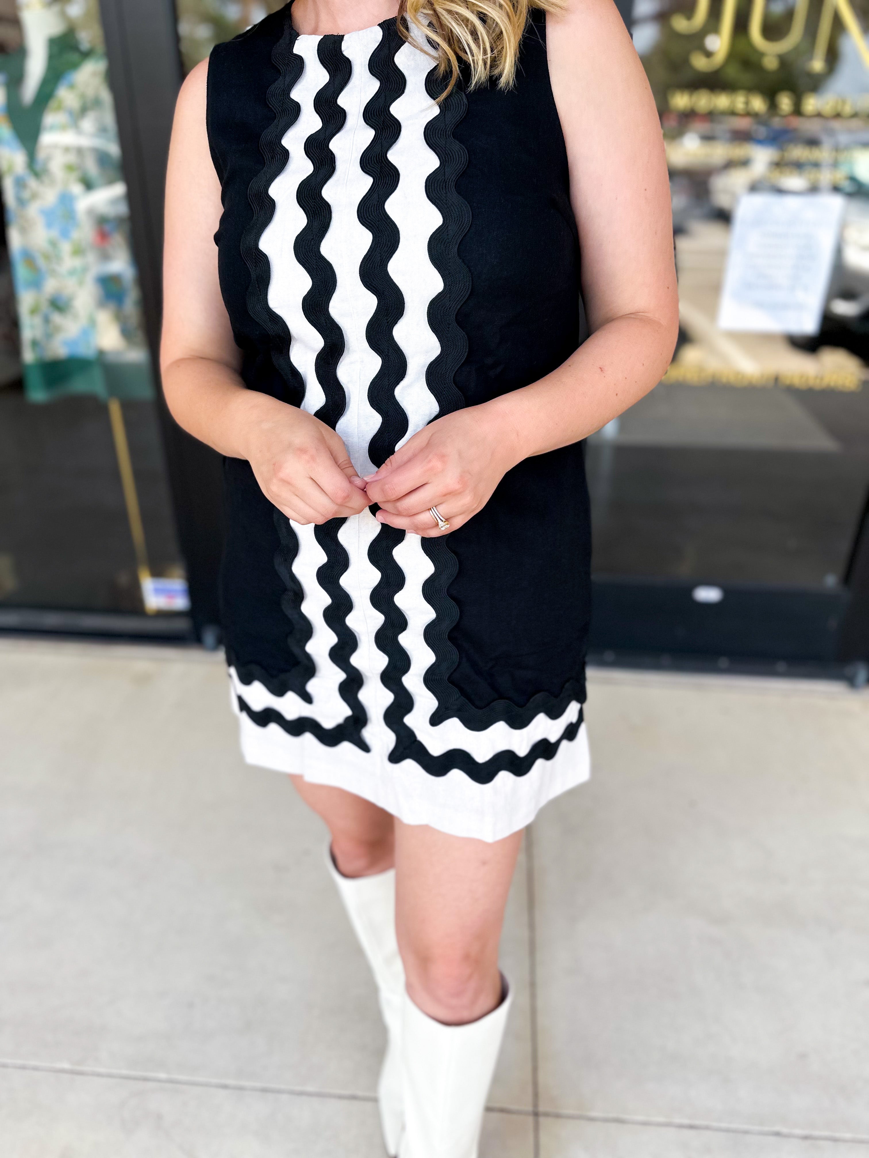 Black Ric Rac Mini Dress-510 Mini-ENTRO-July & June Women's Fashion Boutique Located in San Antonio, Texas