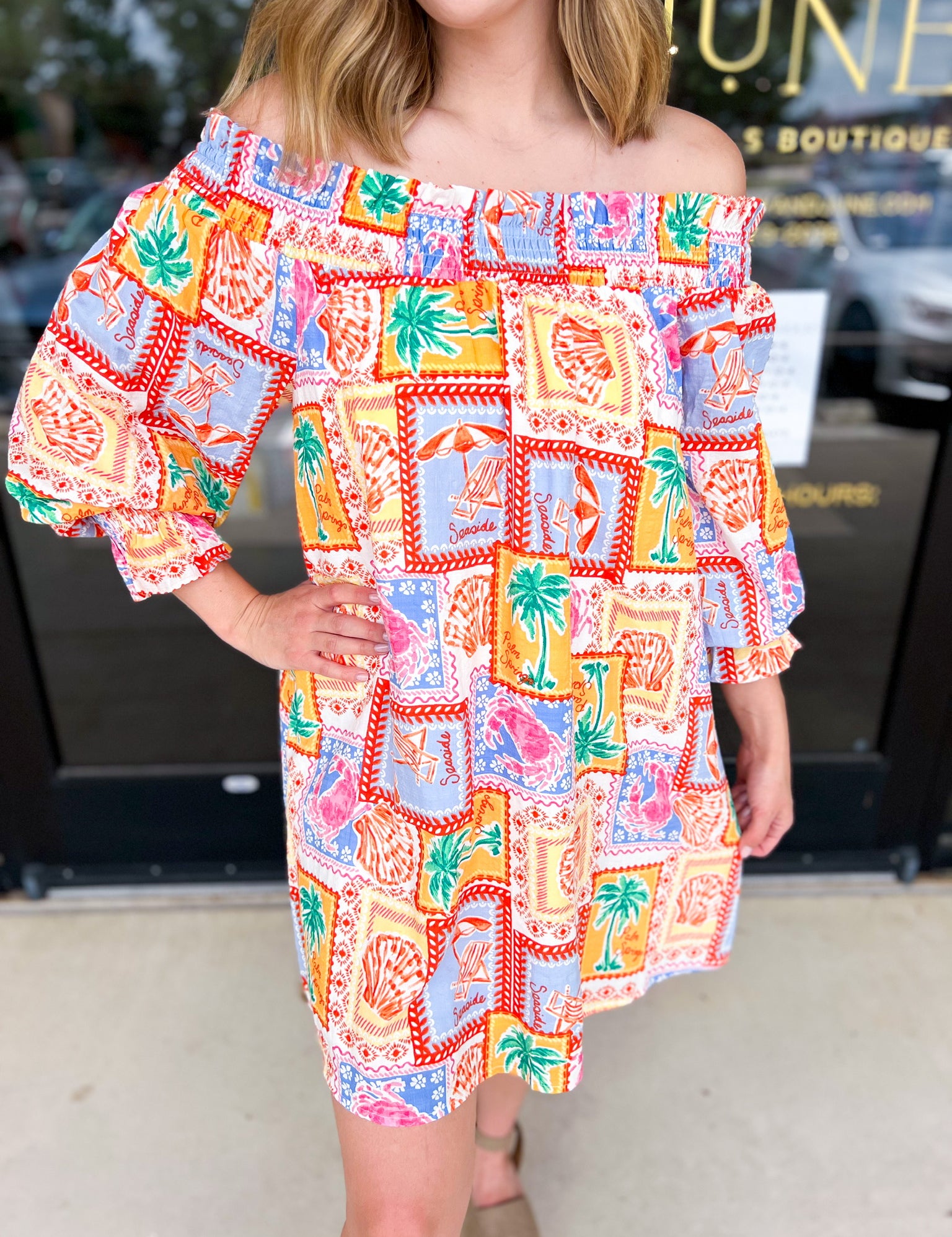 Off The Shoulder Paradise Mini Dress-510 Mini-FATE-July & June Women's Fashion Boutique Located in San Antonio, Texas