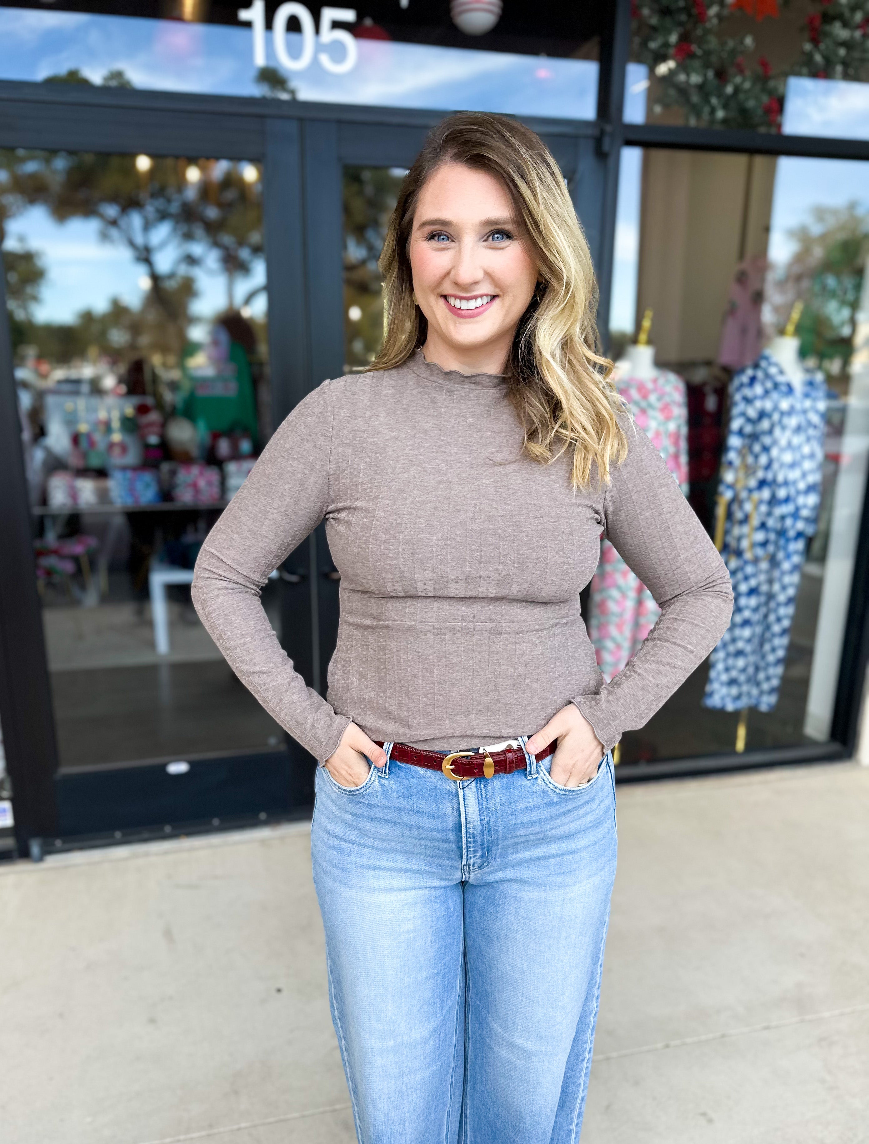 Kinsley Long Sleeve - Taupe-210 Casual Blouses-POLOGRAM-July & June Women's Fashion Boutique Located in San Antonio, Texas