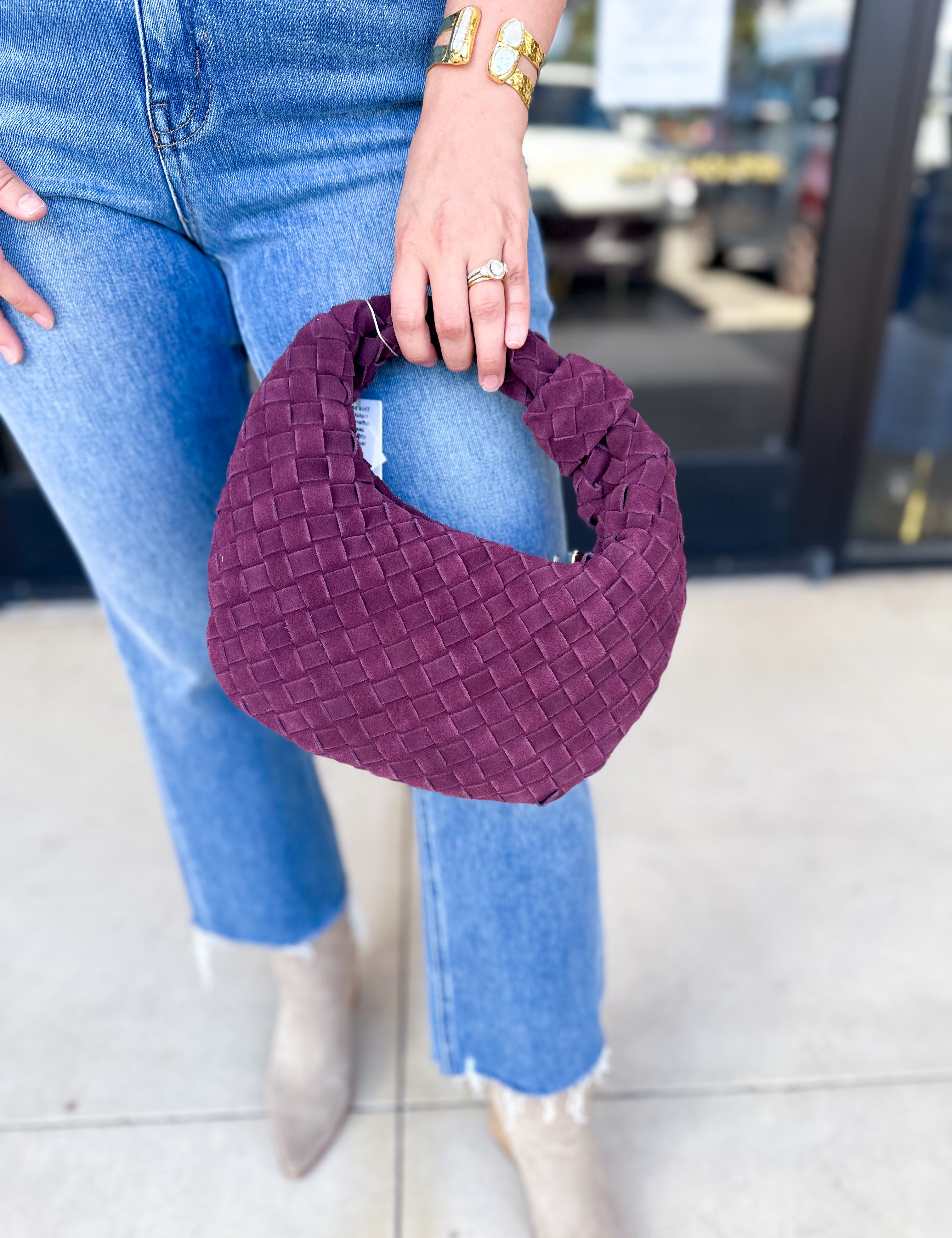 Autumn Woven Genuine Suede Leather Clutch - Wine-130 ACCESSORIES-Moda Luxe-July & June Women's Fashion Boutique Located in San Antonio, Texas
