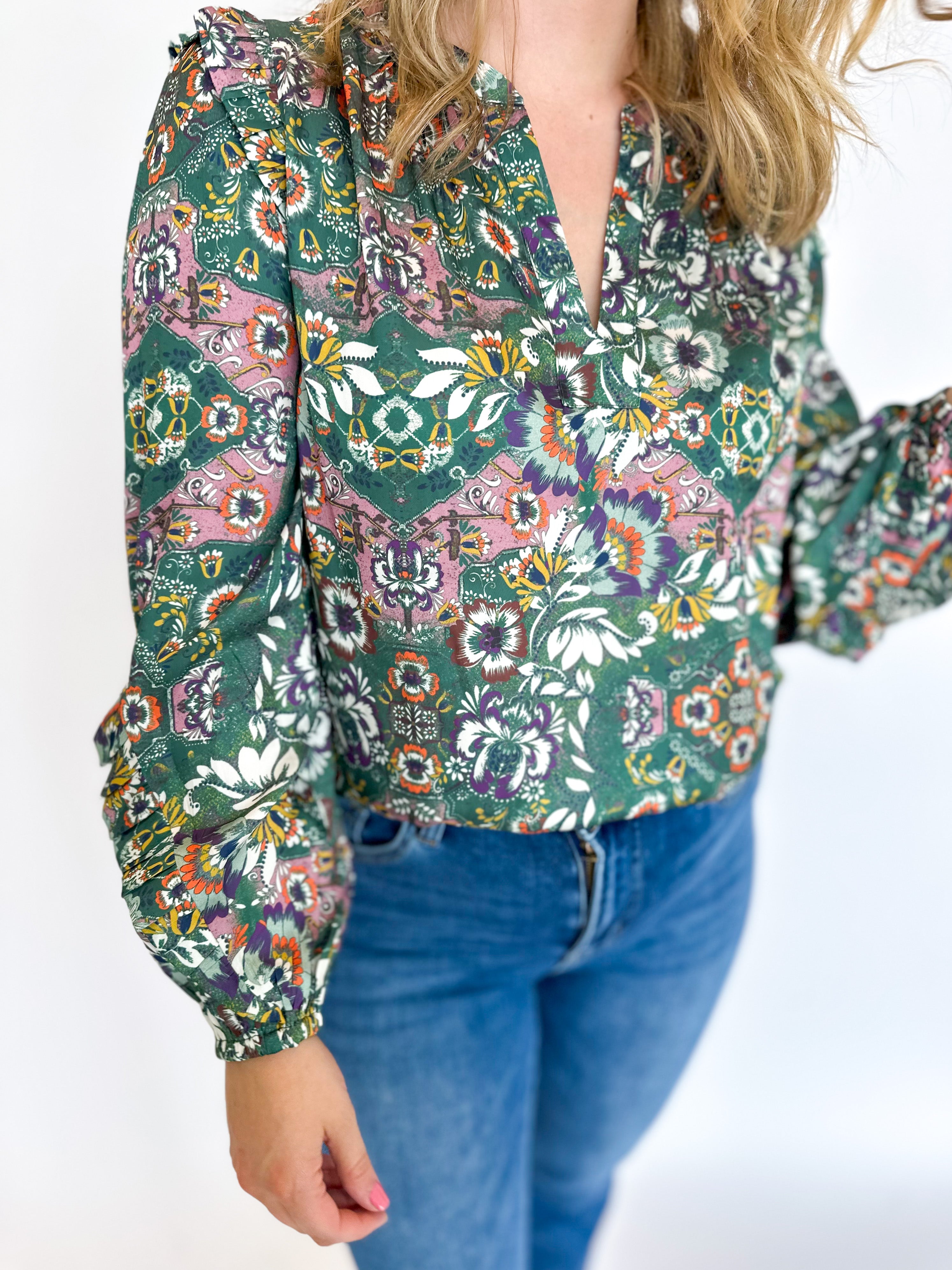 Vibrant Autumn Tones Blouse-200 Fashion Blouses-CURRENT AIR CLOTHING-July & June Women's Fashion Boutique Located in San Antonio, Texas