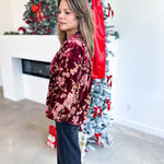 Velvet Floral Blouse - Burgundy-200 Fashion Blouses-JODIFL-July & June Women's Fashion Boutique Located in San Antonio, Texas