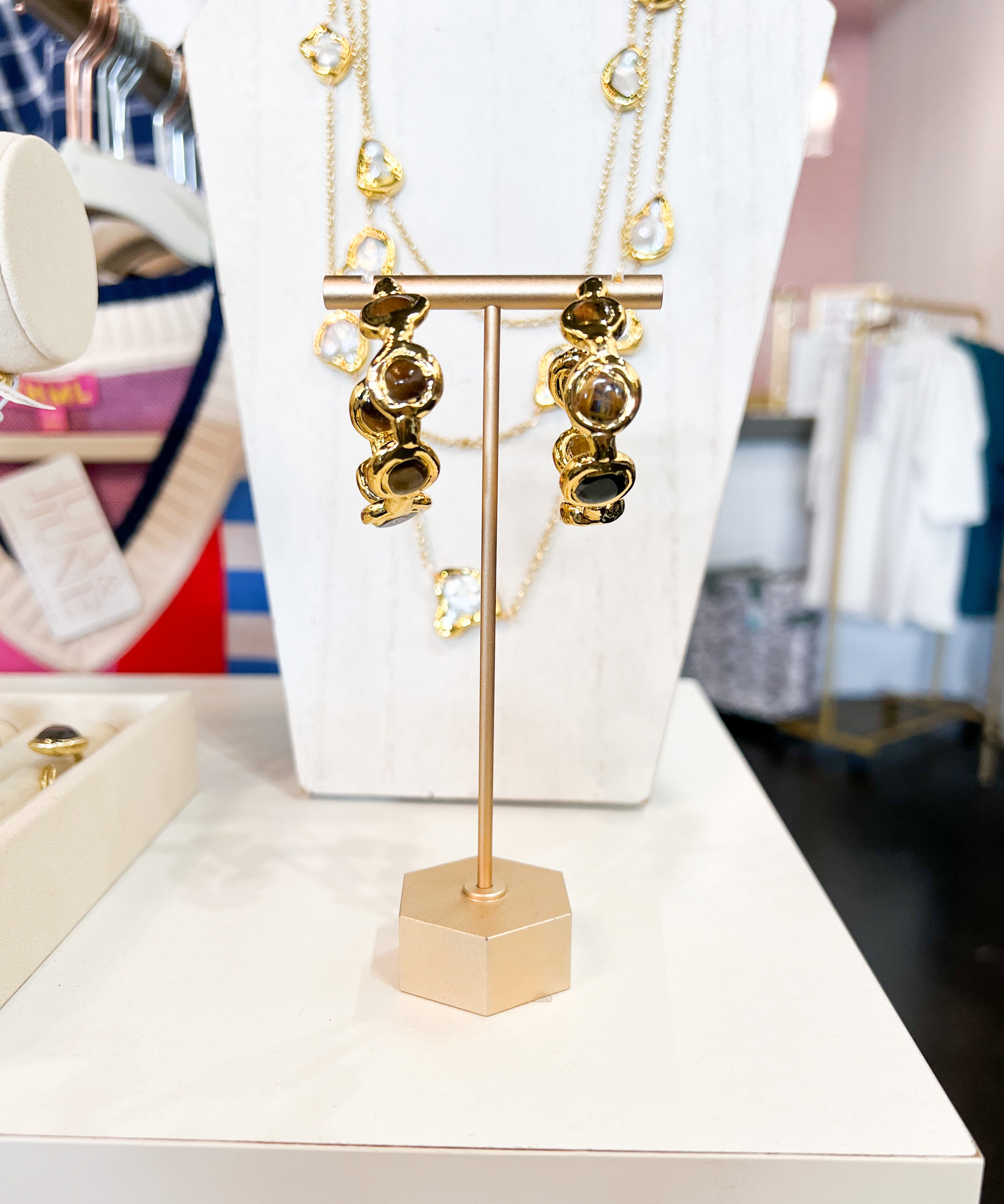 Easton Elle - Paradise Pearl Hoop Earrings - Tigers Eye-110 Jewelry & Hair-Easton Elle-July & June Women's Fashion Boutique Located in San Antonio, Texas