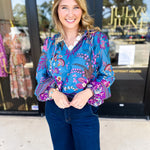 Teal & Lavender Blouse-200 Fashion Blouses-FATE-July & June Women's Fashion Boutique Located in San Antonio, Texas