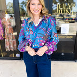 Teal & Lavender Blouse-200 Fashion Blouses-FATE-July & June Women's Fashion Boutique Located in San Antonio, Texas