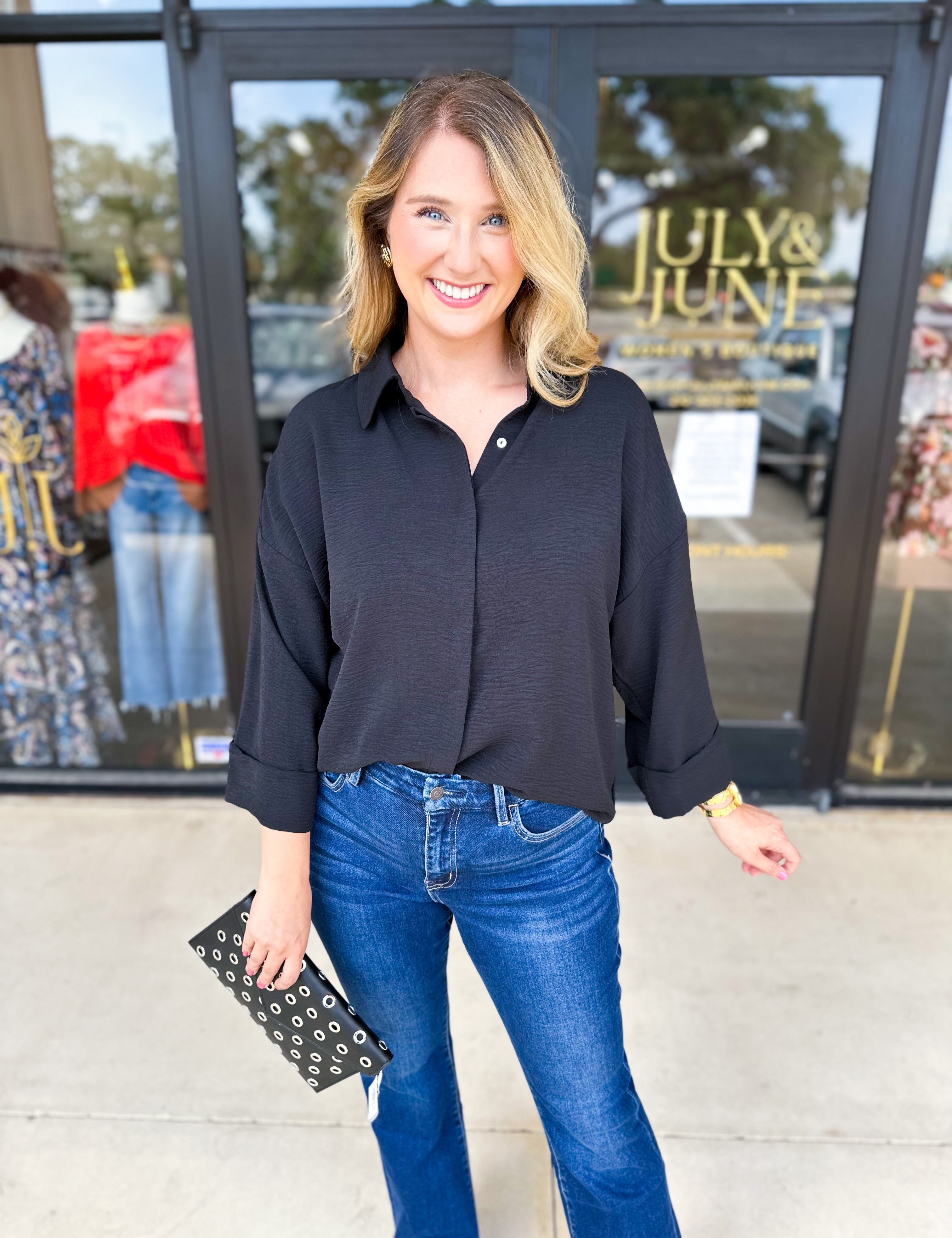 Classic Cut Button Down Blouse-200 Fashion Blouses-JODIFL-July & June Women's Fashion Boutique Located in San Antonio, Texas