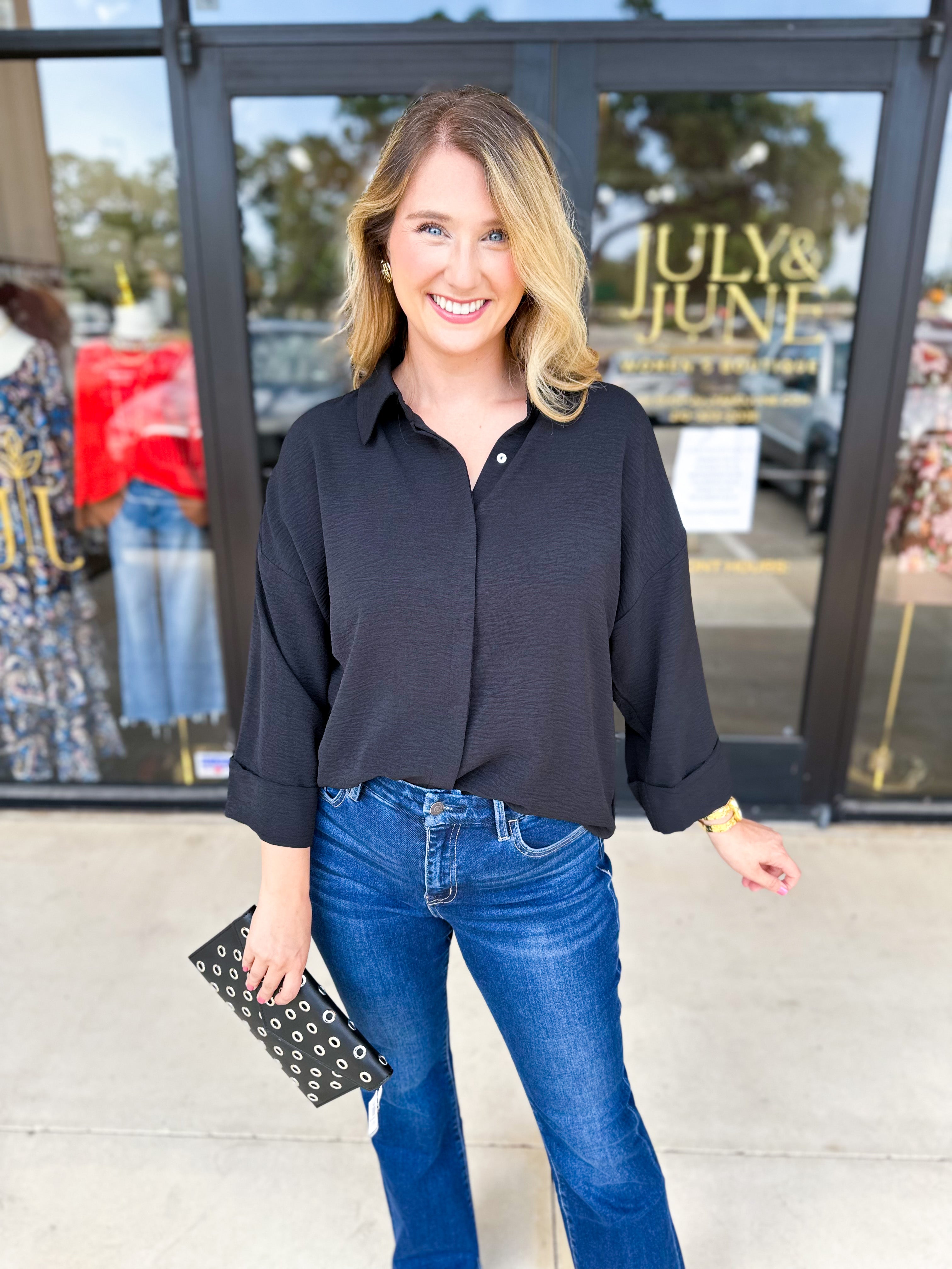 Classic Cut Button Down Blouse-200 Fashion Blouses-JODIFL-July & June Women's Fashion Boutique Located in San Antonio, Texas