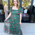 Hunter Green Garden Midi Dress-500 Midi-POLOGRAM-July & June Women's Fashion Boutique Located in San Antonio, Texas