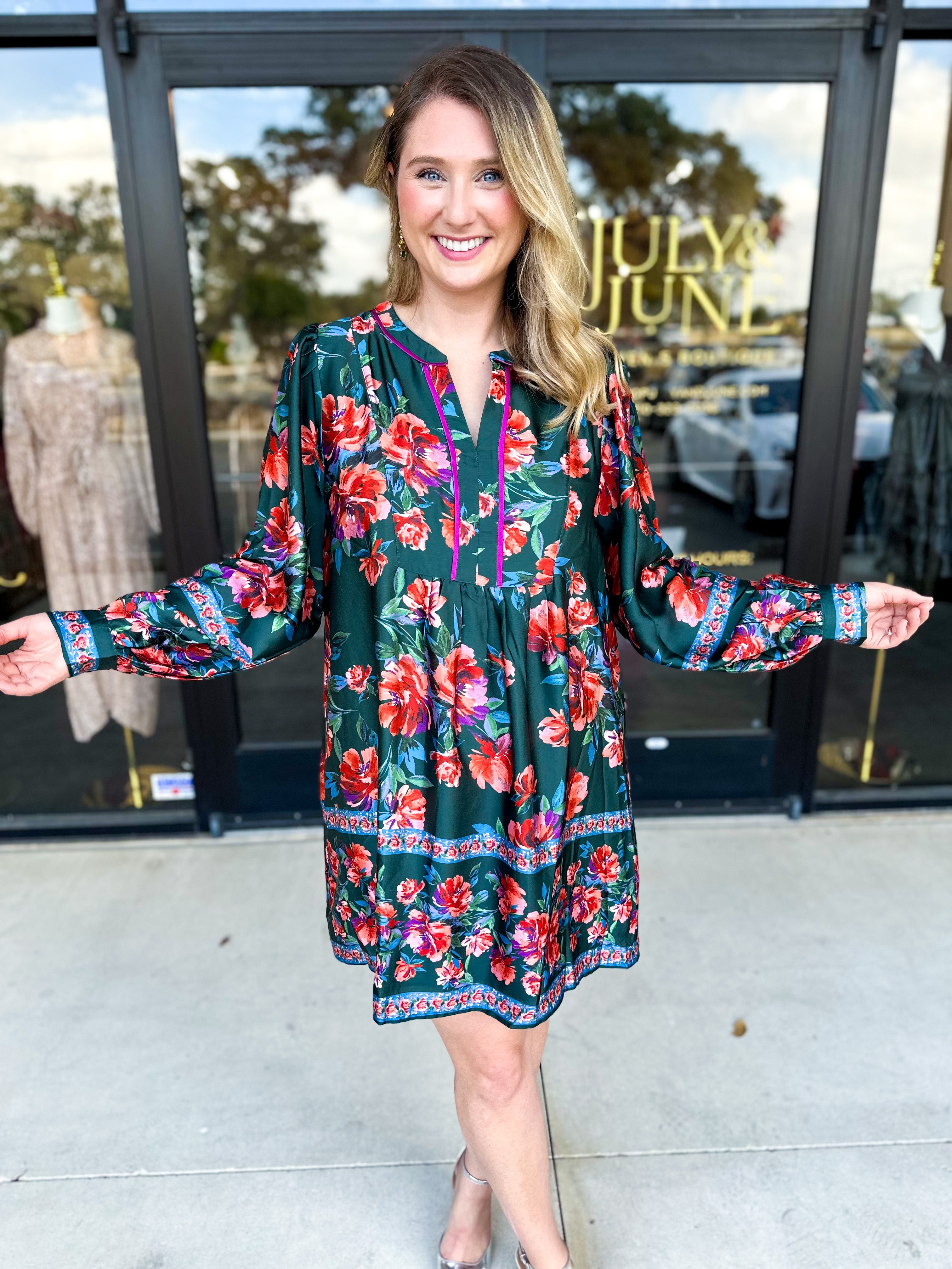 Jewel Tones Floral Mini Dress-510 Mini-FATE-July & June Women's Fashion Boutique Located in San Antonio, Texas