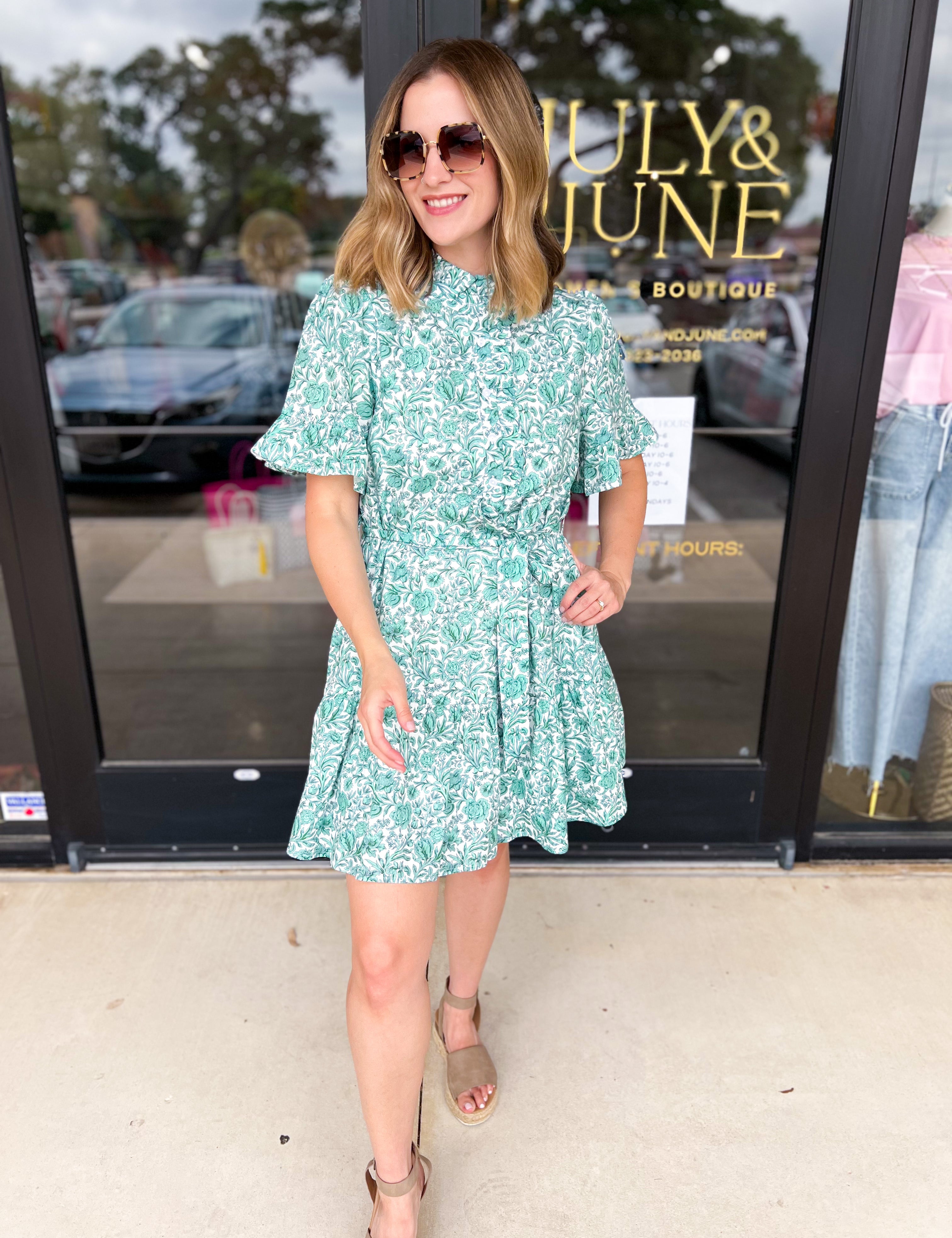 Green Garden Mini Dress-510 Mini-ENTRO-July & June Women's Fashion Boutique Located in San Antonio, Texas
