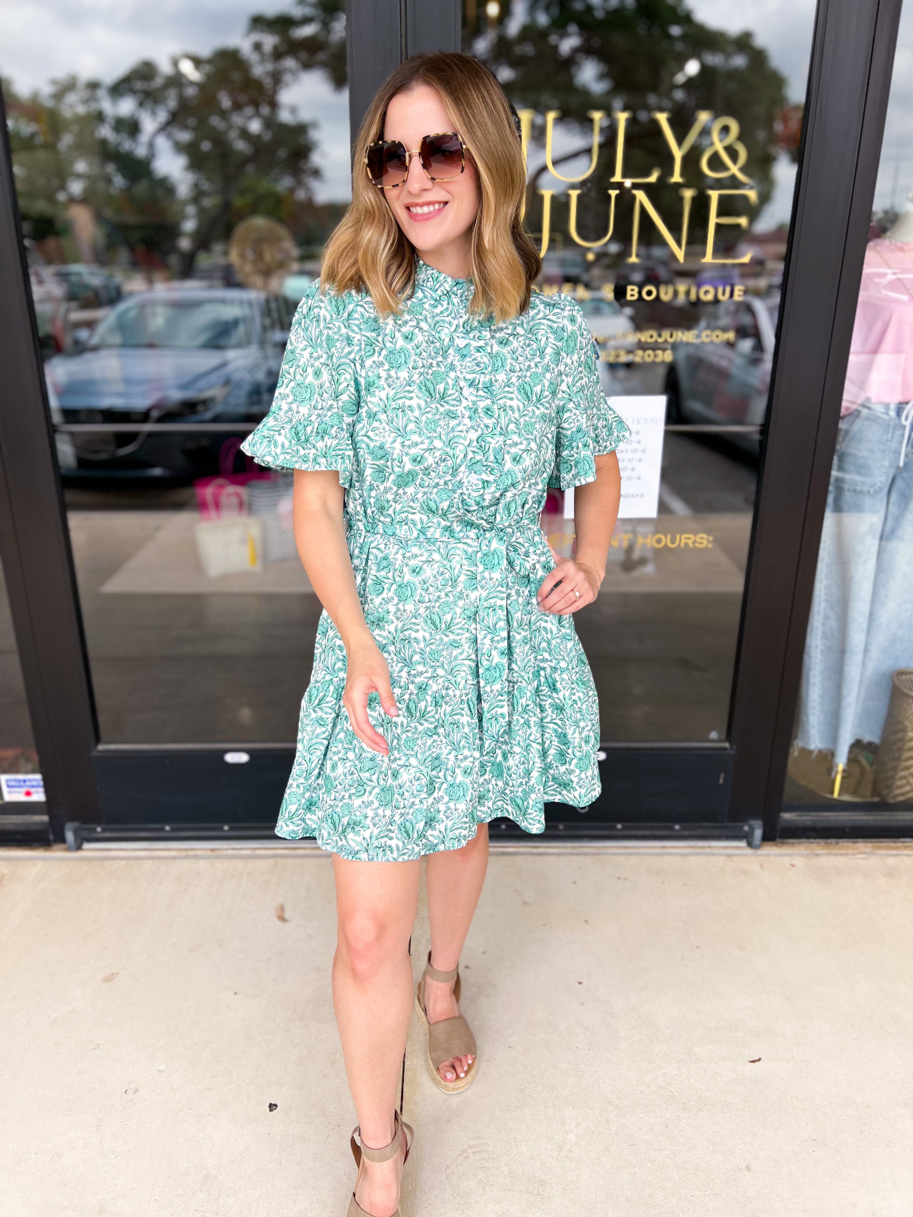 Green Garden Mini Dress-510 Mini-ENTRO-July & June Women's Fashion Boutique Located in San Antonio, Texas
