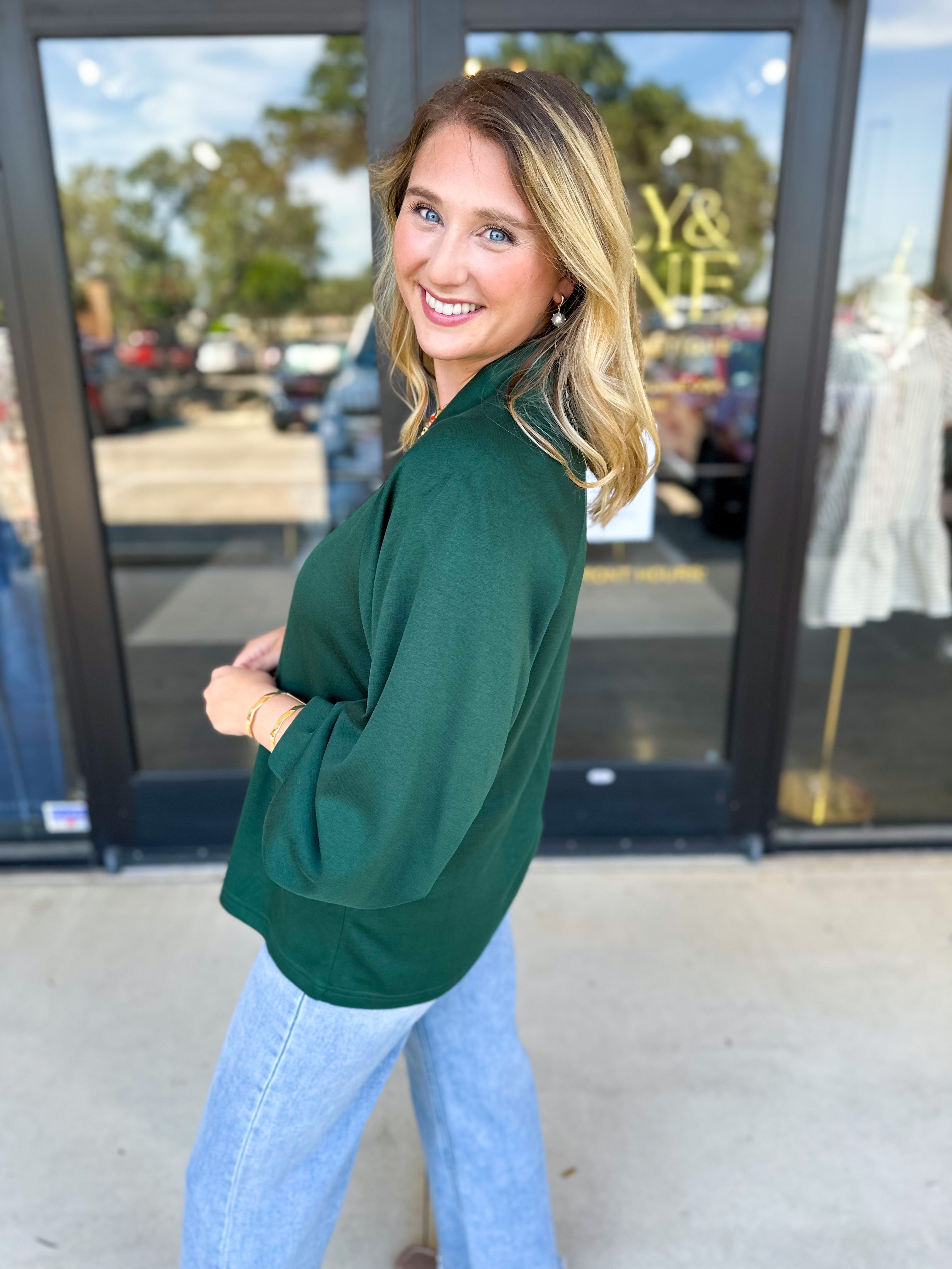 Everyday Comfy Long Sleeve - Pine Green-210 Casual Blouses-JODIFL-July & June Women's Fashion Boutique Located in San Antonio, Texas