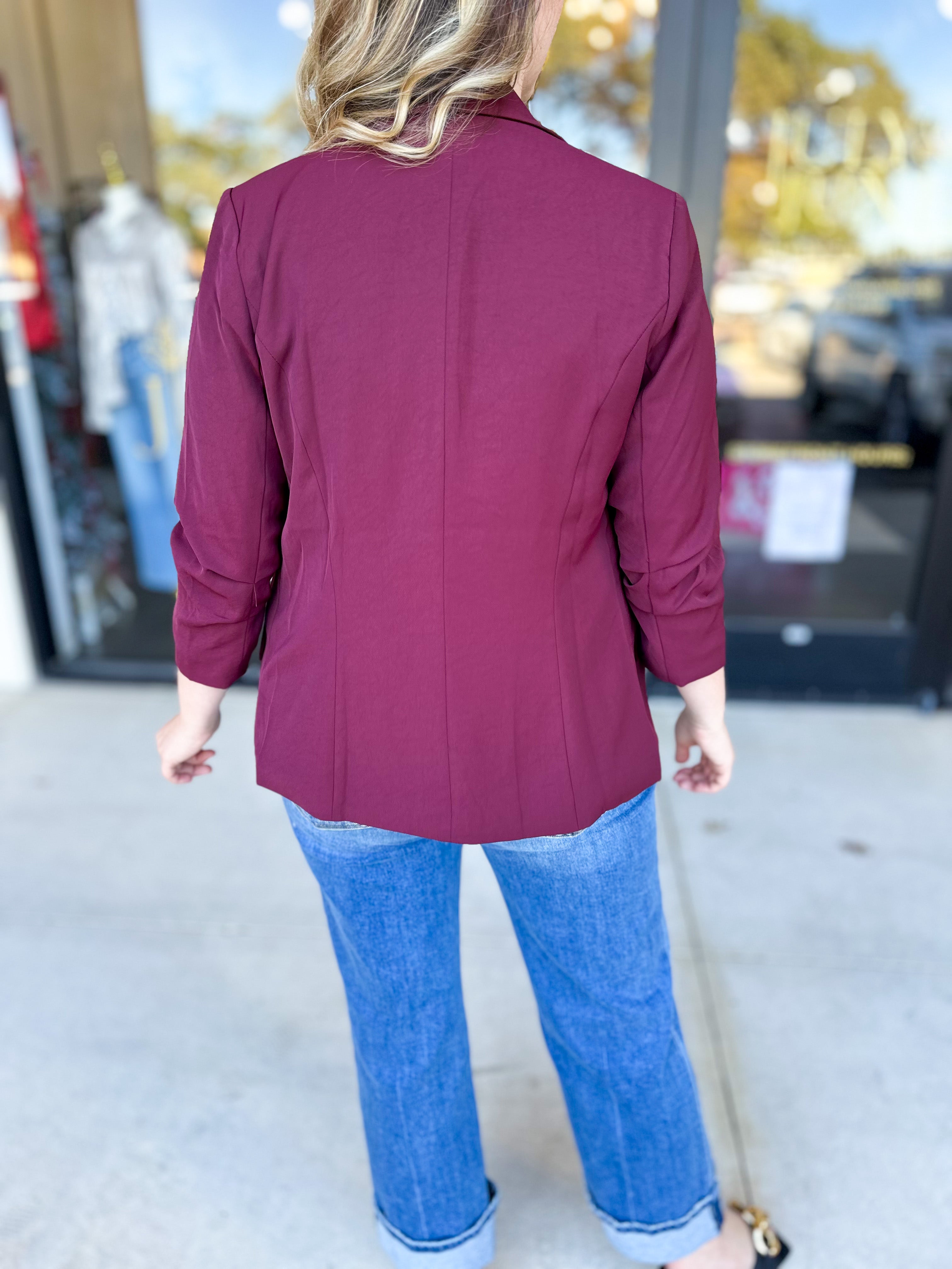 The Blair Blazer - Wine-600 Outerwear-SKIES ARE BLUE-July & June Women's Fashion Boutique Located in San Antonio, Texas