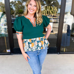 Green Harvest Blouse-200 Fashion Blouses-ENTRO-July & June Women's Fashion Boutique Located in San Antonio, Texas