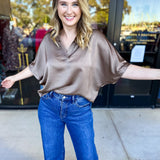 Pink Friday Doorbuster - Classic Satin Blouse - Mocha - ONLINE-PINK FRIDAY DOORBUSTERS-GLAM-July & June Women's Fashion Boutique Located in San Antonio, Texas