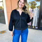 Studded Black Blouse-200 Fashion Blouses-TCEC-July & June Women's Fashion Boutique Located in San Antonio, Texas