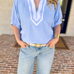 Seersucker Sweet Blouse - Light Blue-200 Fashion Blouses-ENTRO-July & June Women's Fashion Boutique Located in San Antonio, Texas