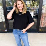 The Ella Knit Sweater Top - Black-230 Sweaters/Cardis-JODIFL-July & June Women's Fashion Boutique Located in San Antonio, Texas