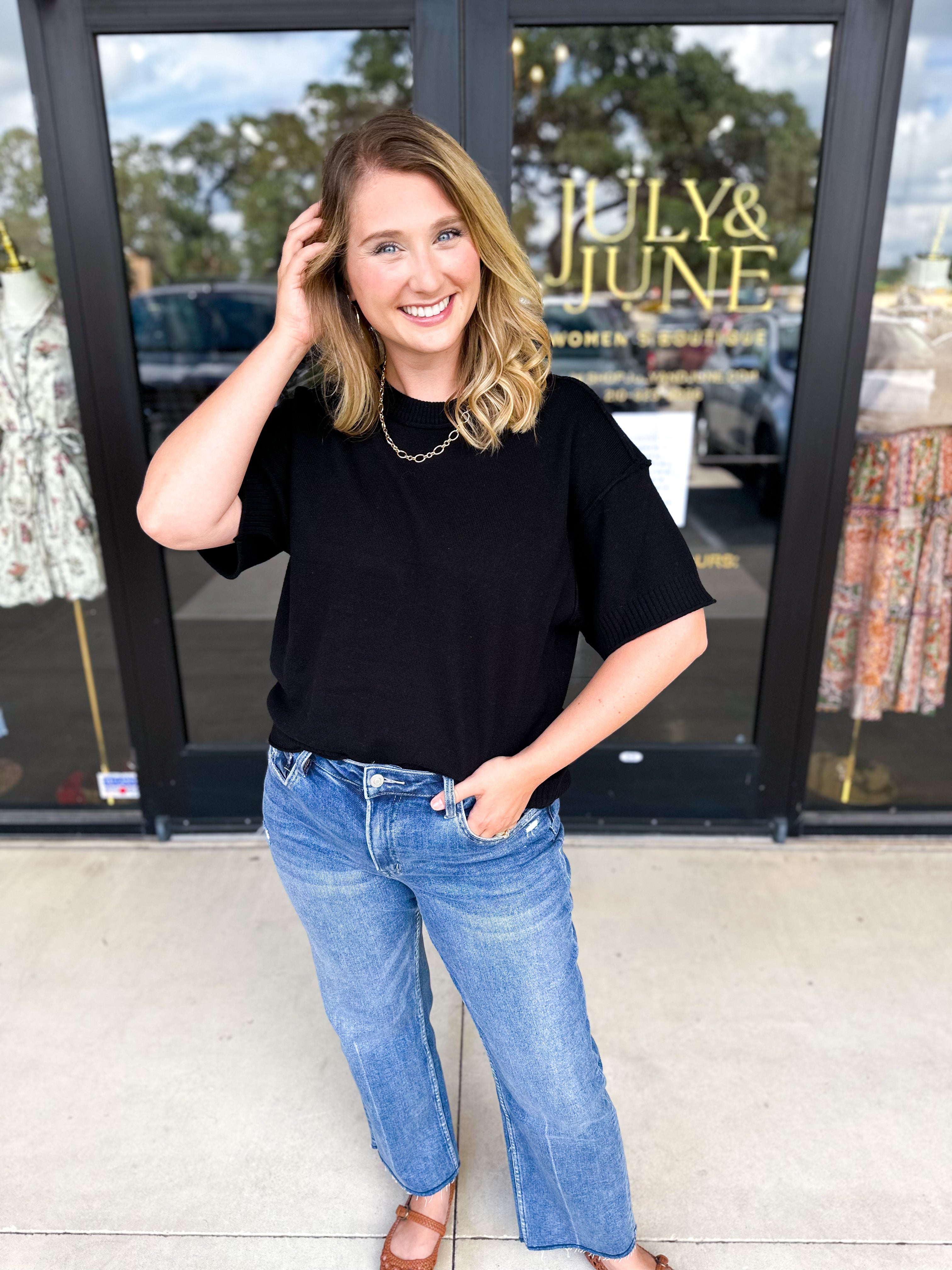 The Ella Knit Sweater Top - Black-230 Sweaters/Cardis-JODIFL-July & June Women's Fashion Boutique Located in San Antonio, Texas