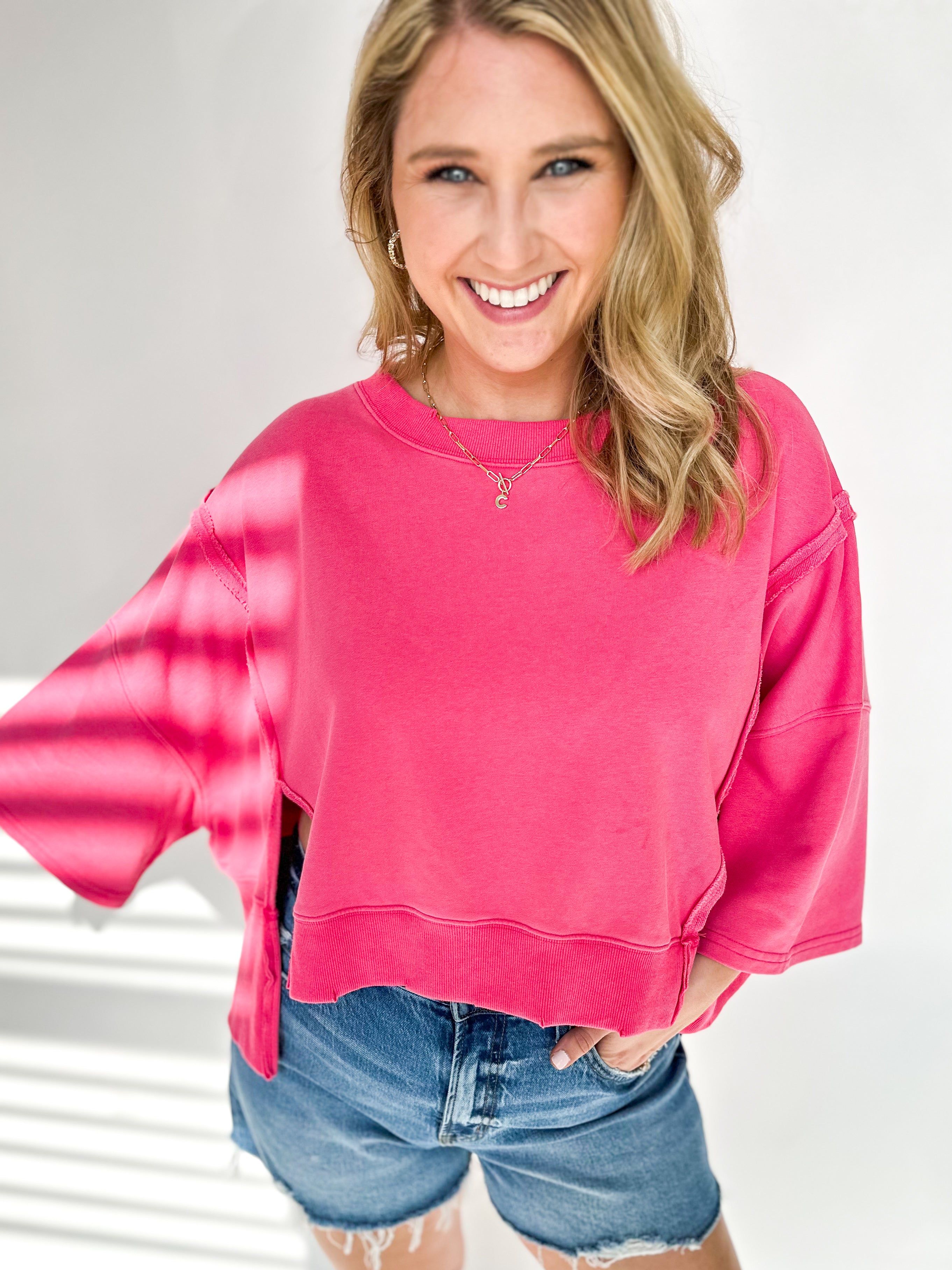 The Ellie Tee - Pink-210 Casual Blouses-FANTASTIC FAWN-July & June Women's Fashion Boutique Located in San Antonio, Texas