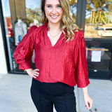 THML - Cherry Red Sheen Blouse-200 Fashion Blouses-THML-July & June Women's Fashion Boutique Located in San Antonio, Texas