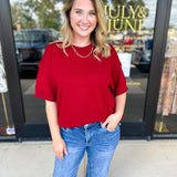 The Ella Knit Sweater Top - Burgundy-230 Sweaters/Cardis-JODIFL-July & June Women's Fashion Boutique Located in San Antonio, Texas
