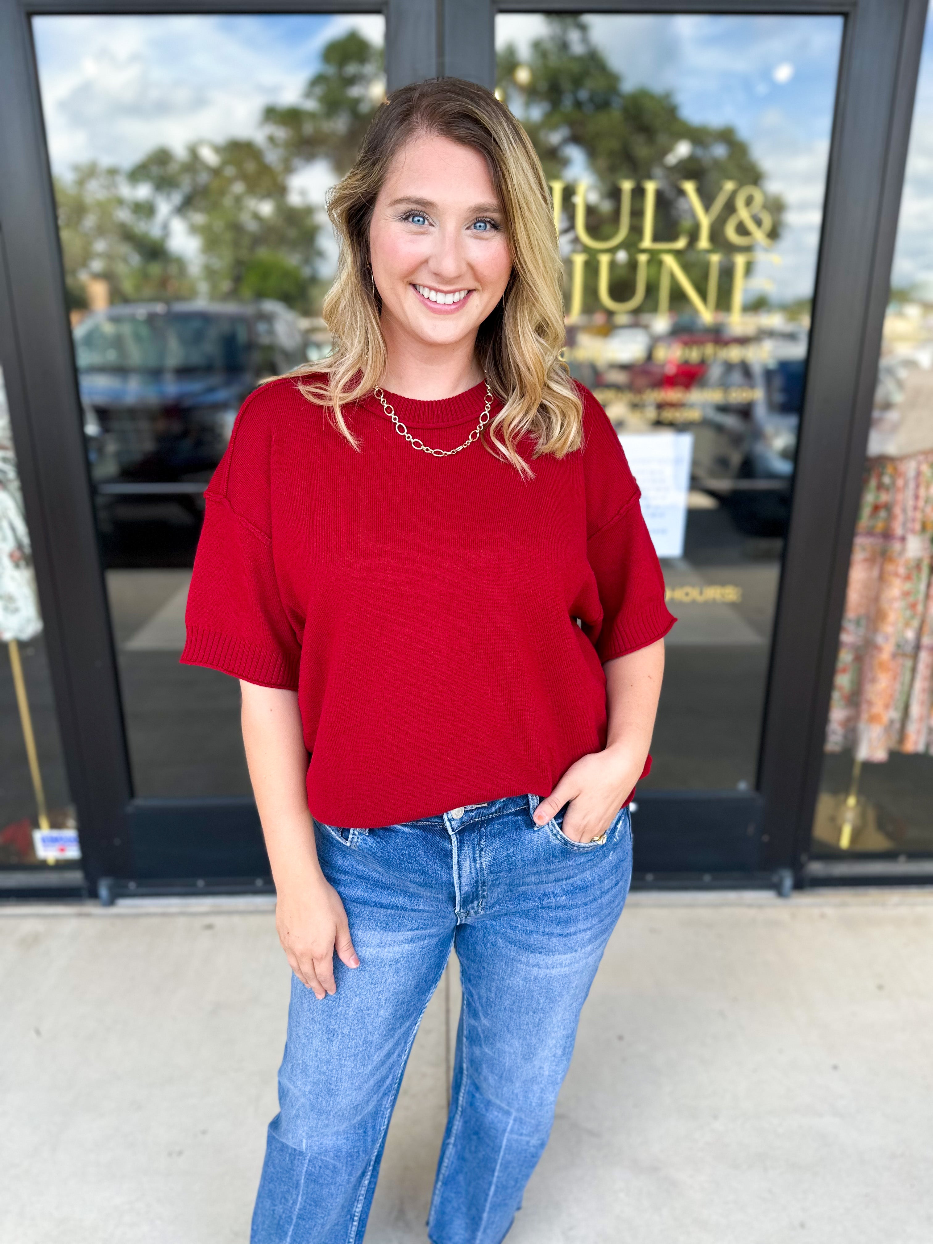 The Ella Knit Sweater Top - Burgundy-230 Sweaters/Cardis-JODIFL-July & June Women's Fashion Boutique Located in San Antonio, Texas