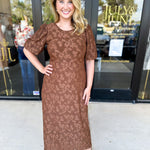 Fall Lace Midi Dress - Chocolate-500 Midi-POLOGRAM-July & June Women's Fashion Boutique Located in San Antonio, Texas