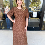 Fall Lace Midi Dress - Chocolate-500 Midi-POLOGRAM-July & June Women's Fashion Boutique Located in San Antonio, Texas