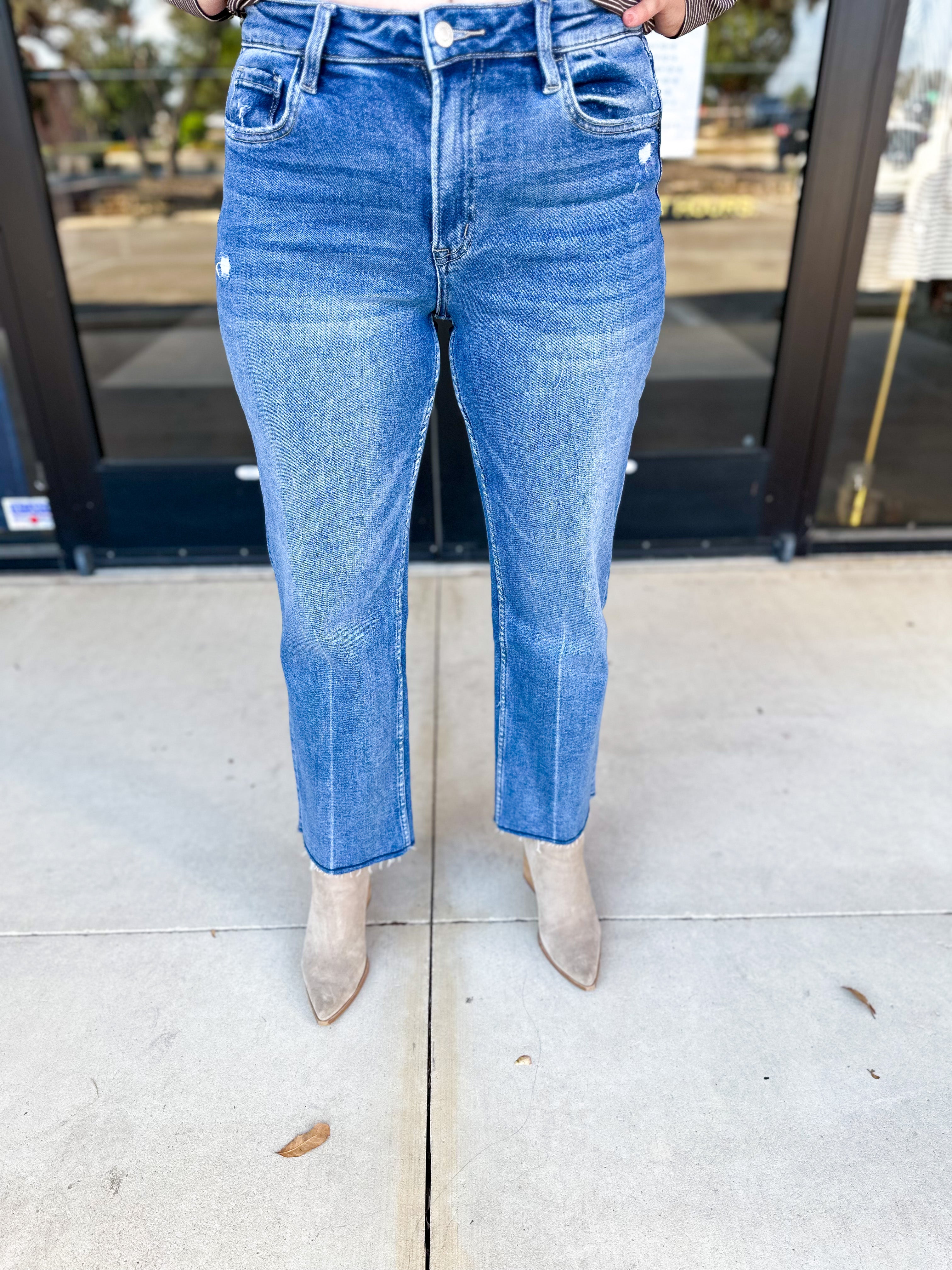 Vervet - High Rise Raw Hem Ankle Straight Jeans-400 Pants-VEVERT BY FLYING MONKEY-July & June Women's Fashion Boutique Located in San Antonio, Texas