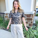 THML - Metallic Cheetah Blouse-200 Fashion Blouses-THML-July & June Women's Fashion Boutique Located in San Antonio, Texas