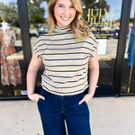 Oatmeal Stripe Comfy Tee-210 Casual Blouses-ENTRO-July & June Women's Fashion Boutique Located in San Antonio, Texas