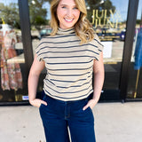 Oatmeal Stripe Comfy Tee-210 Casual Blouses-ENTRO-July & June Women's Fashion Boutique Located in San Antonio, Texas