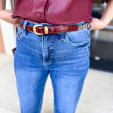 Skinny Croco Belt - Burgundy-130 ACCESSORIES-Most Wanted USA-July & June Women's Fashion Boutique Located in San Antonio, Texas