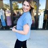 THML - Mock Neck Fuzzy Sweater Top - Ice Blue-230 Sweaters/Cardis-THML-July & June Women's Fashion Boutique Located in San Antonio, Texas