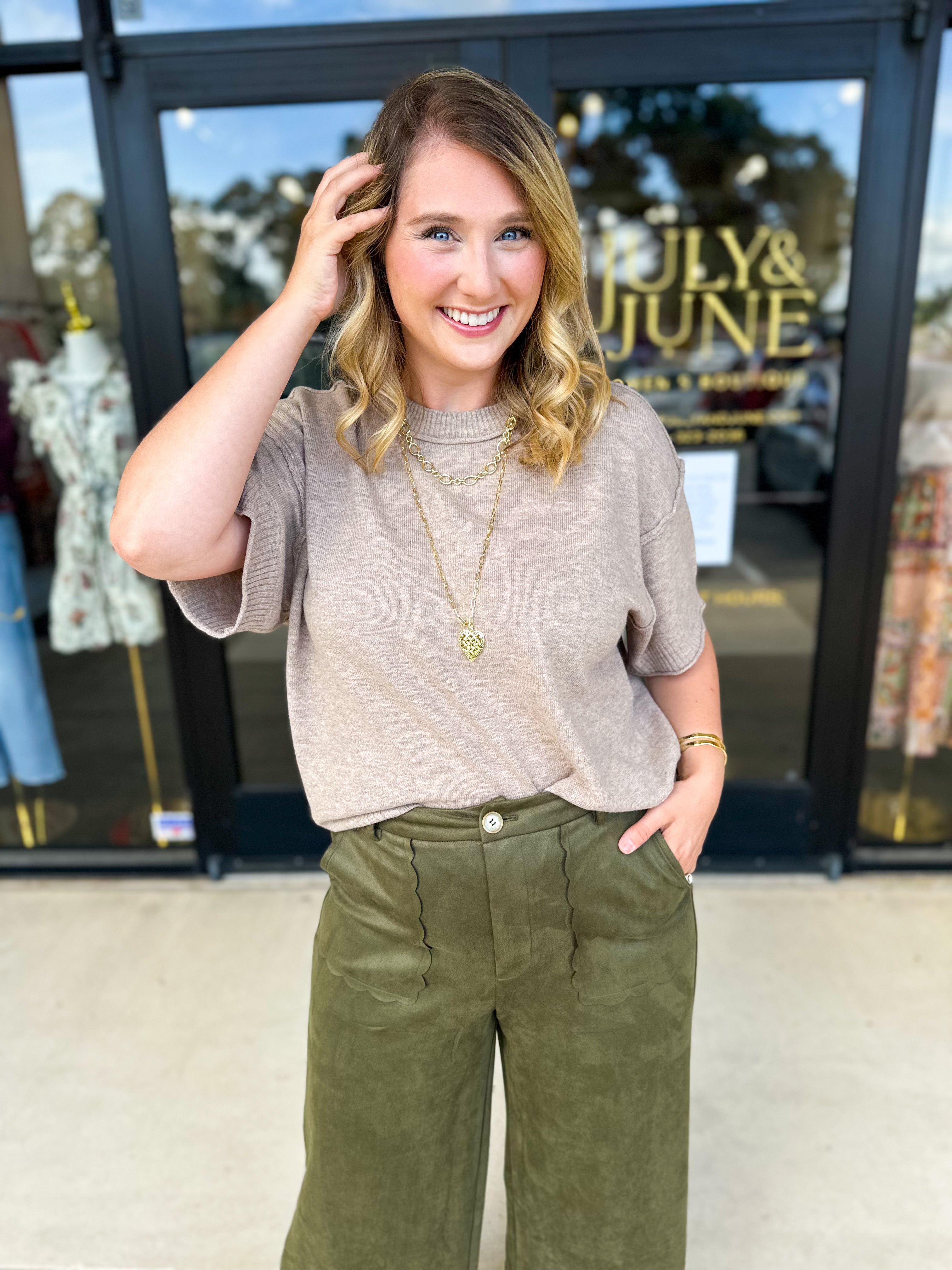 The Ella Knit Sweater Top - Mocha-230 Sweaters/Cardis-JODIFL-July & June Women's Fashion Boutique Located in San Antonio, Texas