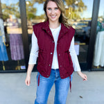 Quilted Bow Vest - Burgundy-600 Outerwear-BLU PEPPER-July & June Women's Fashion Boutique Located in San Antonio, Texas