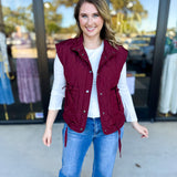 Quilted Bow Vest - Burgundy-600 Outerwear-BLU PEPPER-July & June Women's Fashion Boutique Located in San Antonio, Texas