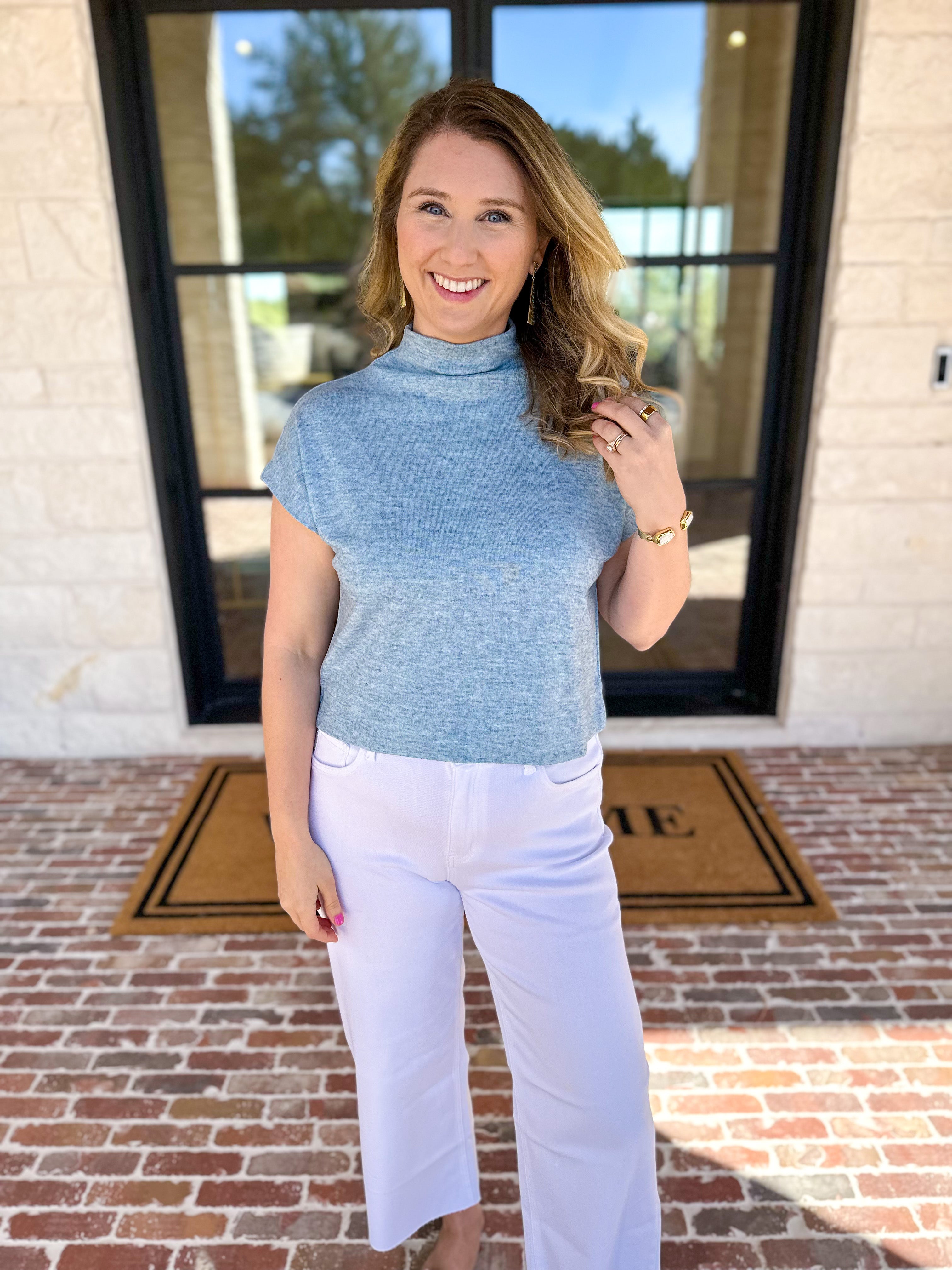 Soft Bloom Everyday Knit Top - Light Blue-230 Sweaters/Cardis-ENTRO-July & June Women's Fashion Boutique Located in San Antonio, Texas