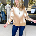 Casual Cool Henley Long Sleeve - Tan-210 Casual Blouses-POLOGRAM-July & June Women's Fashion Boutique Located in San Antonio, Texas