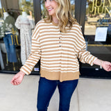 Casual Cool Henley Long Sleeve - Tan-210 Casual Blouses-POLOGRAM-July & June Women's Fashion Boutique Located in San Antonio, Texas