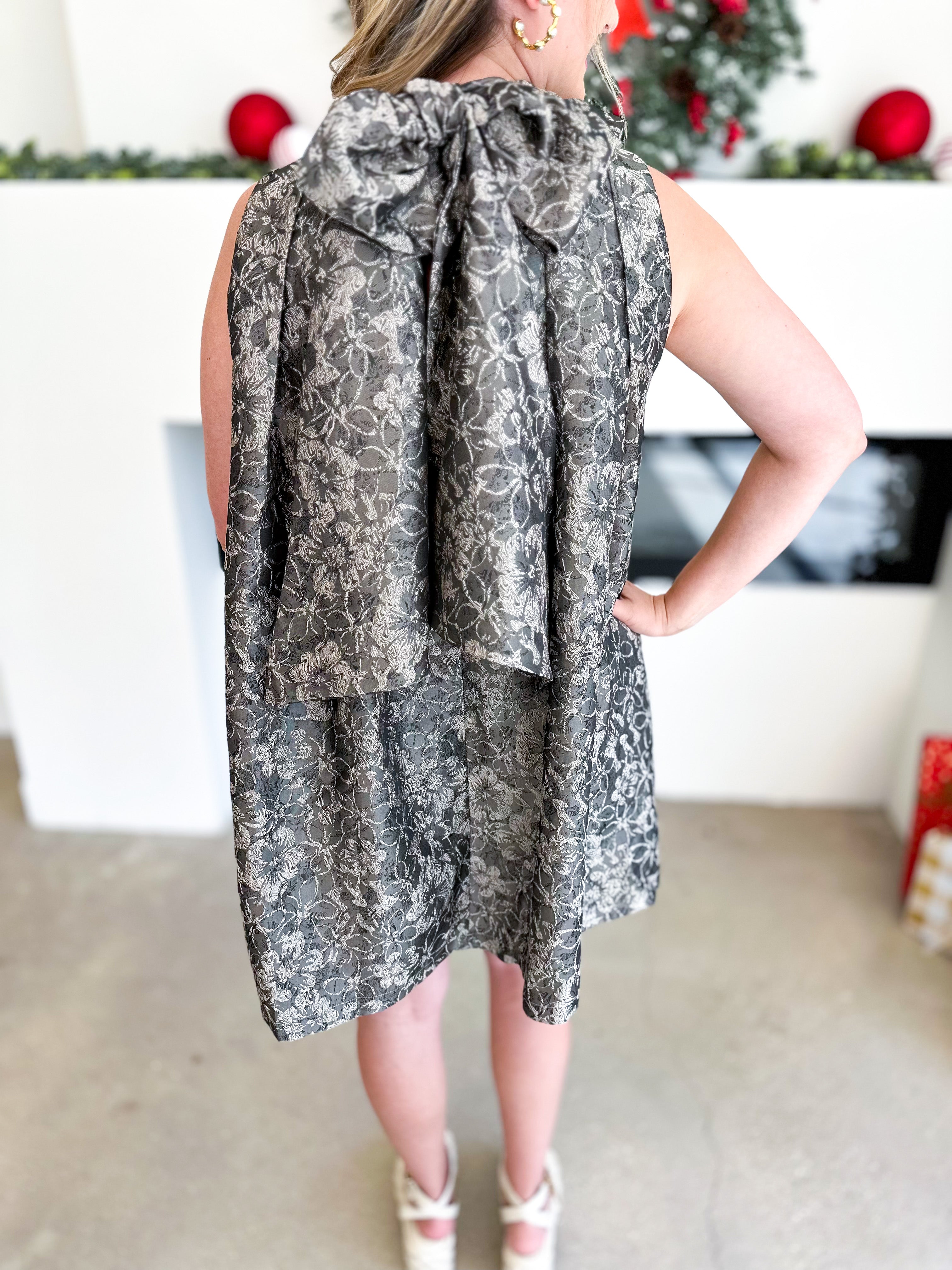 Olive Floral High Neck Mini Dress-510 Mini-FATE-July & June Women's Fashion Boutique Located in San Antonio, Texas