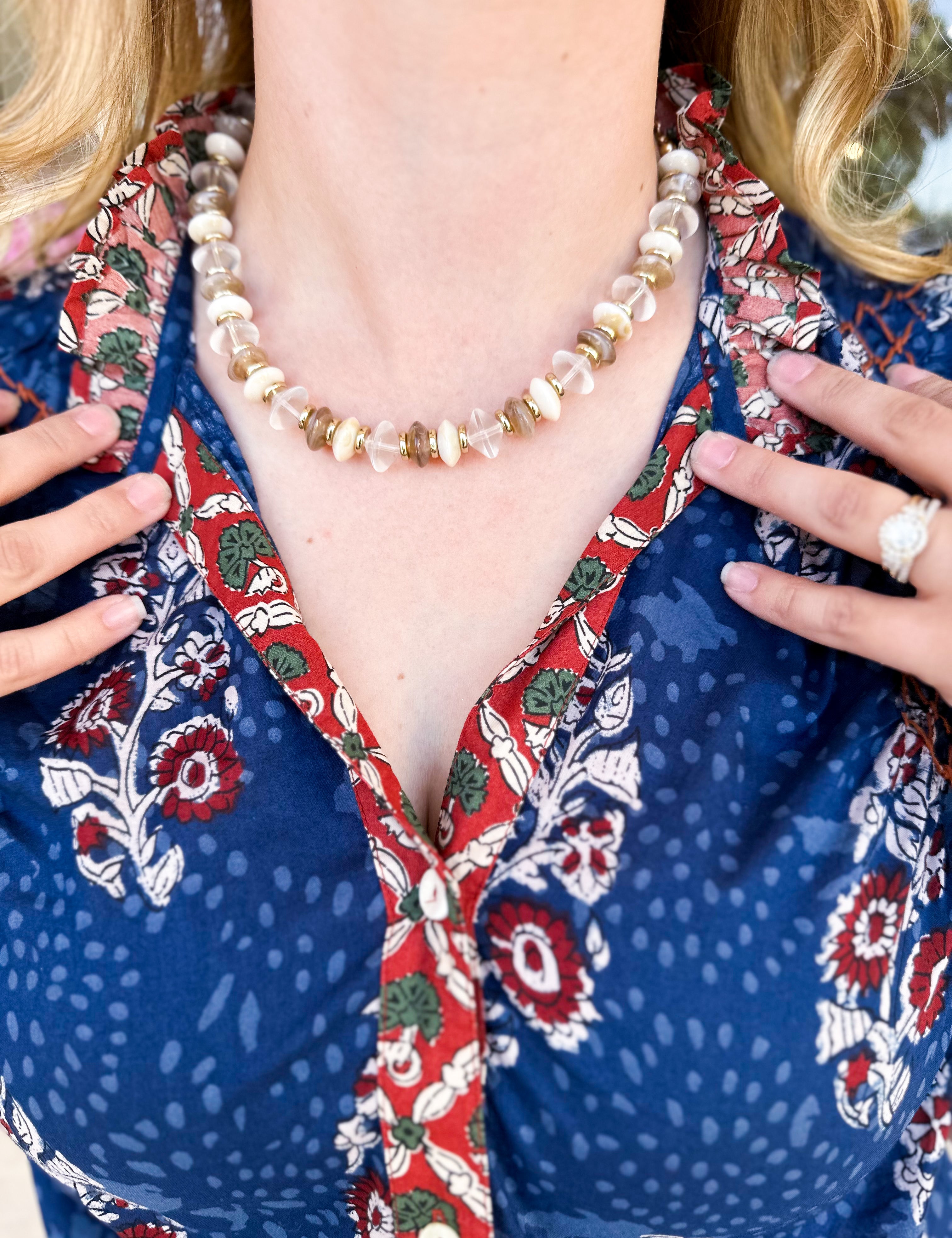 Treasure Jewels - Cream Pop Beaded Necklace-110 Jewelry & Hair-Treasure Jewels-July & June Women's Fashion Boutique Located in San Antonio, Texas