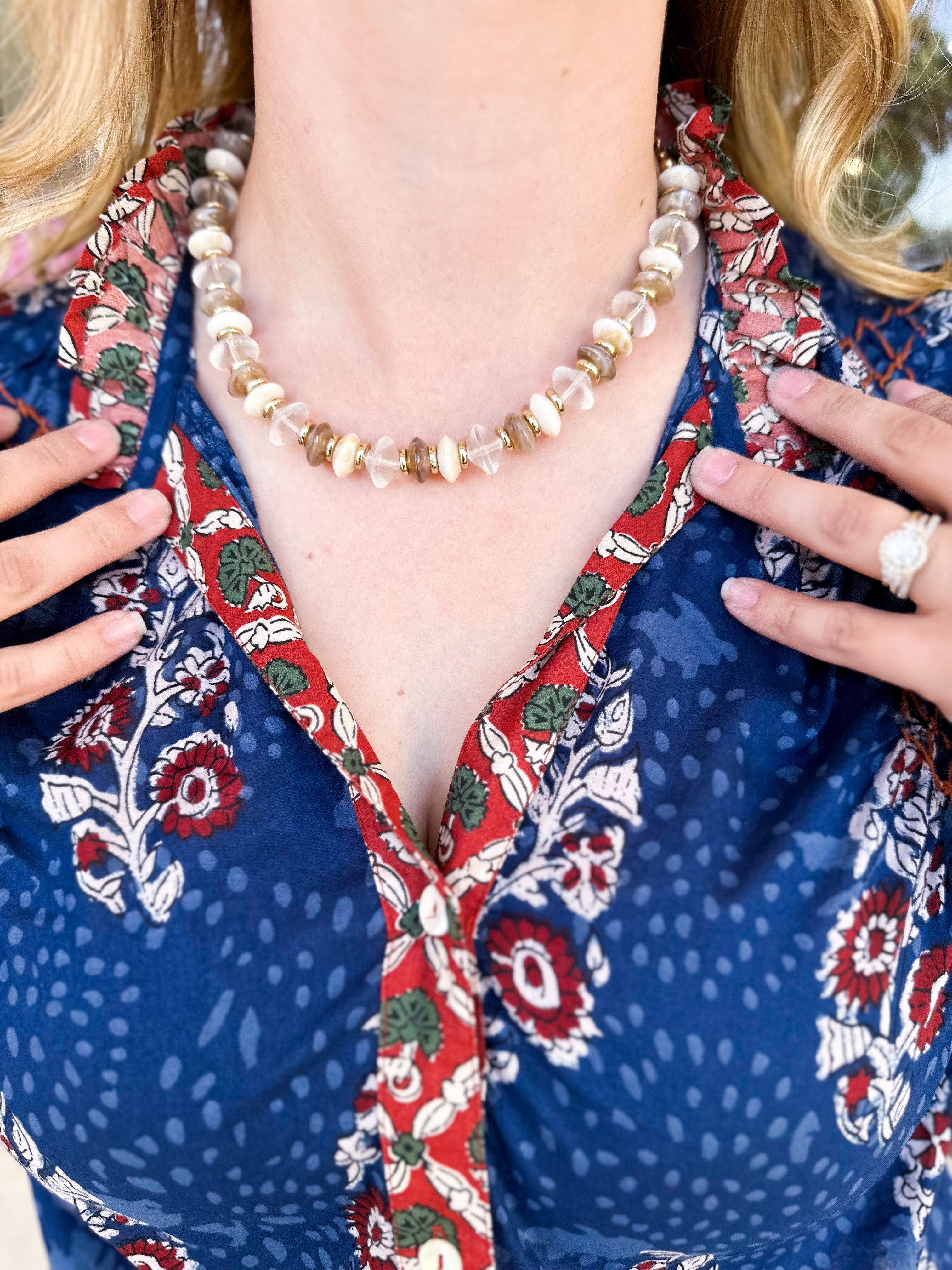 Treasure Jewels - Cream Pop Beaded Necklace-110 Jewelry & Hair-Treasure Jewels-July & June Women's Fashion Boutique Located in San Antonio, Texas