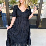 Midnight Textured Midi Dress-500 Midi-POLOGRAM-July & June Women's Fashion Boutique Located in San Antonio, Texas