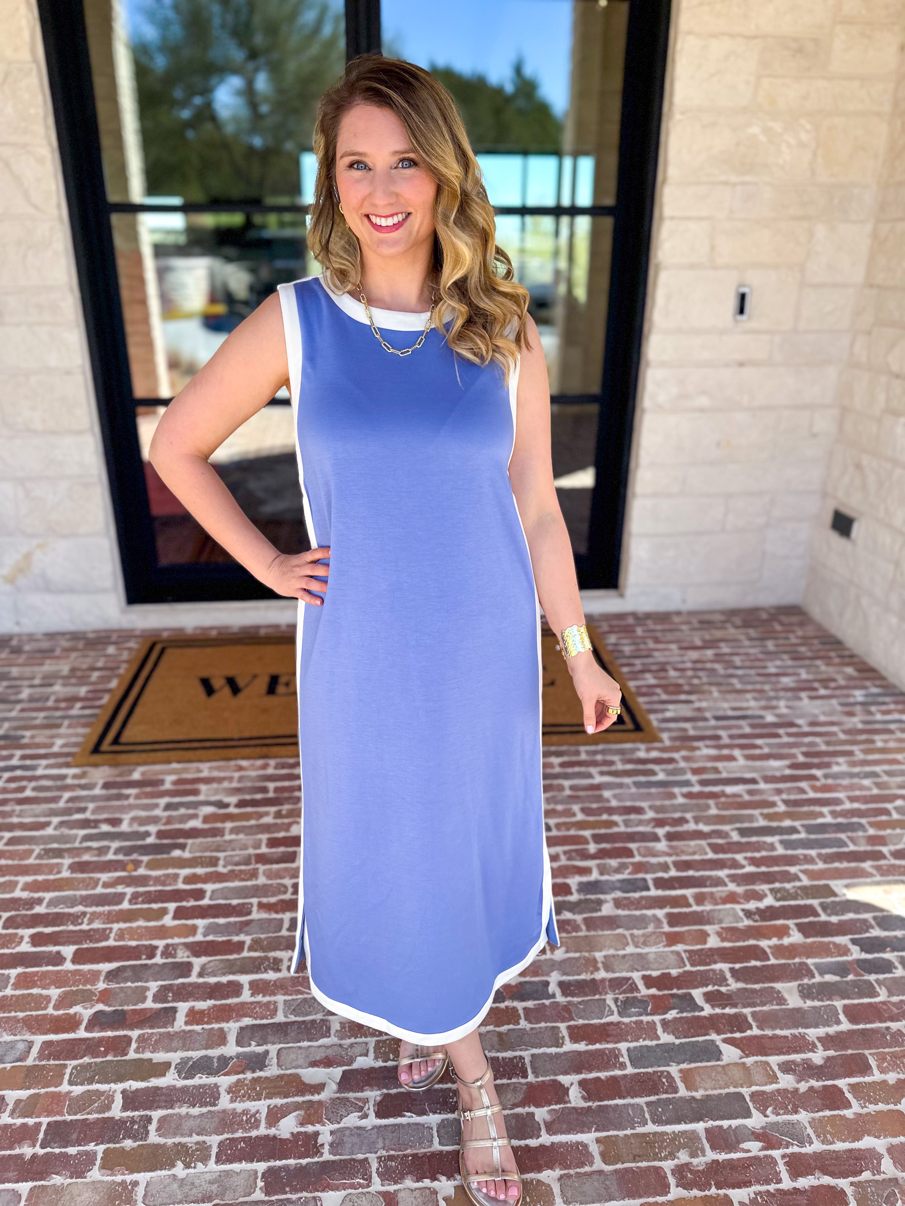 The Casual Cutie Midi Dress - Blue-500 Midi-ENTRO-July & June Women's Fashion Boutique Located in San Antonio, Texas
