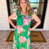 THML - Kelly Green Floral Tiered Midi Dress-500 Midi-THML-July & June Women's Fashion Boutique Located in San Antonio, Texas
