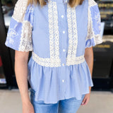 Blue Skies Crochet Blouse-200 Fashion Blouses-ENTRO-July & June Women's Fashion Boutique Located in San Antonio, Texas
