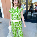 THML -Lime Floral Knit Set-300 Athleisure/Lounge-THML-July & June Women's Fashion Boutique Located in San Antonio, Texas