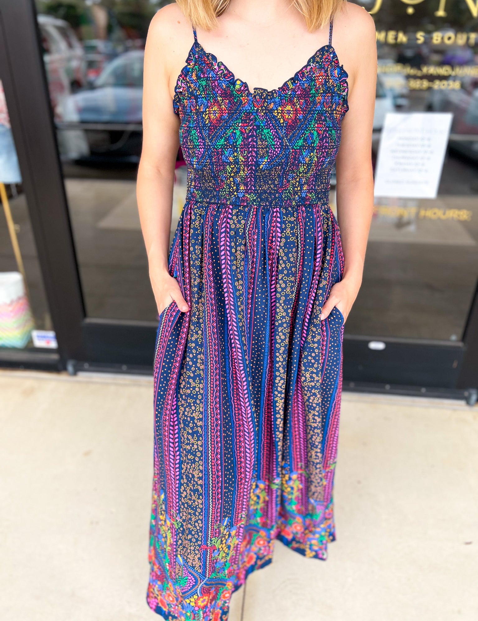 The Rowen Smocked Midi Dress-500 Midi-FATE-July & June Women's Fashion Boutique Located in San Antonio, Texas